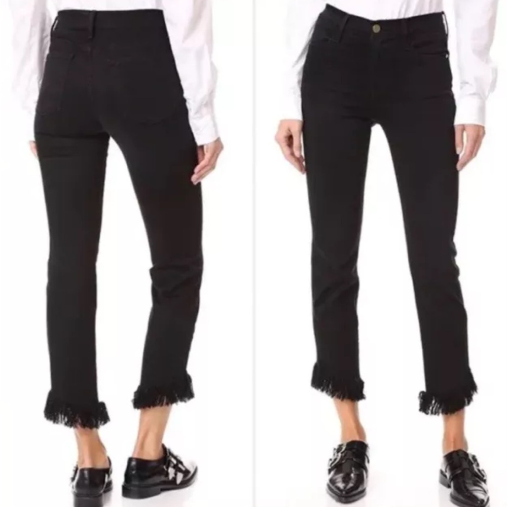 FRAME Denim Le High Rise Skinny Fringe Hem Black Cropped Jeans Waist 26